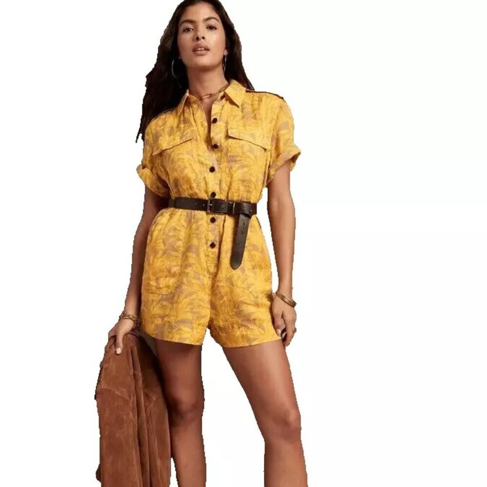 NWT BANANA REPUBLIC Ramie Yellow Floral Utility Romper size S